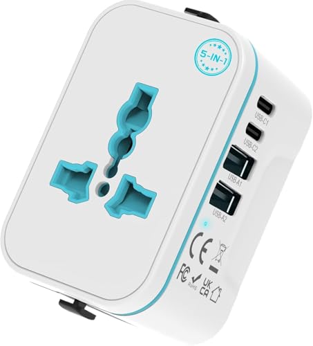 rts 200+ Countries Universal Travel Adapter Fast Charger, Worldwide Plug Adapter 2 USB C PD3.0 & 2 USB-A Quick Charge, All in One International Power Adaptor Smart Wall Charger for Phone Laptop USA EU - Image 1