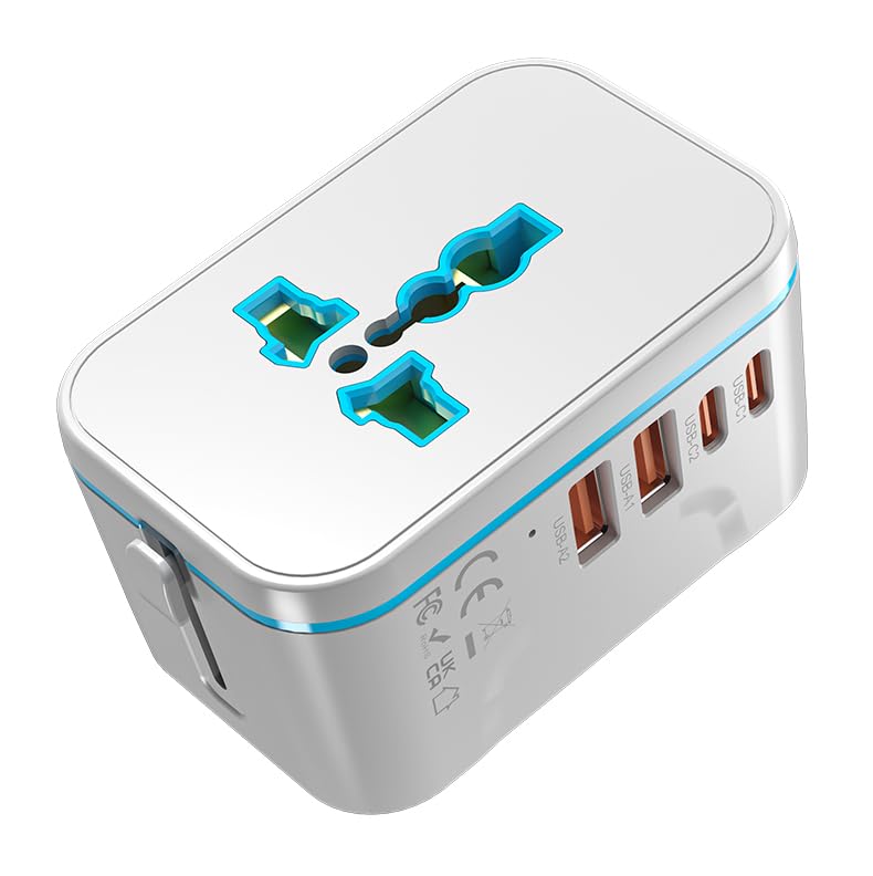 rts 200+ Countries Universal Travel Adapter Fast Charger, Worldwide Plug Adapter 2 USB C PD3.0 & 2 USB-A Quick Charge, All in One International Power Adaptor Smart Wall Charger for Phone Laptop USA EU - Image 2