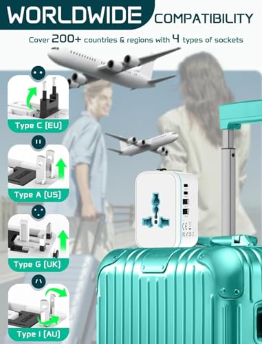 rts 200+ Countries Universal Travel Adapter Fast Charger, Worldwide Plug Adapter 2 USB C PD3.0 & 2 USB-A Quick Charge, All in One International Power Adaptor Smart Wall Charger for Phone Laptop USA EU - Image 4