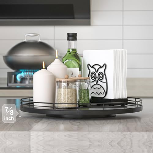 Oroyutor 13" Oak Wood Lazy Susan Organizer, Lazy Susan for Cabinet Dining Table Pantry Wood Turntable Organizer Tray for Coffee Table Kitchen Countertop Salt Pepper Spice Organization and Storage Round Black - Image 2