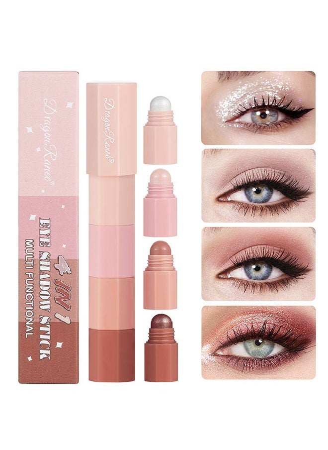 Dragon Ranee - Eye Shadow Stick-Multi Functional 4 Colors Shadow Stick and Highlighter Makeup 4 in 1 Long Lasting Eyeshadow Pencil (#A) - Image 1