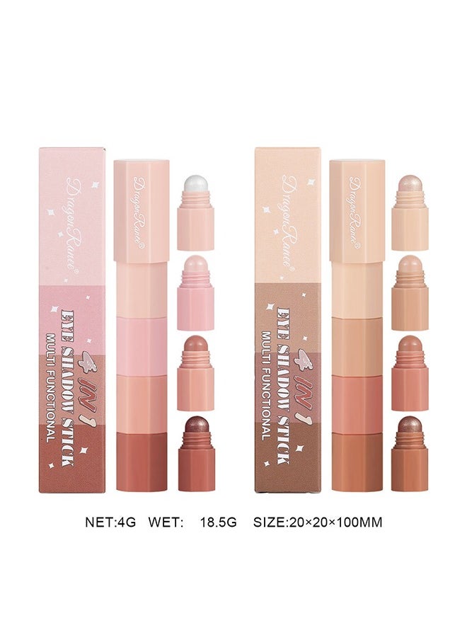 Dragon Ranee - Eye Shadow Stick-Multi Functional 4 Colors Shadow Stick and Highlighter Makeup 4 in 1 Long Lasting Eyeshadow Pencil (#A) - Image 1