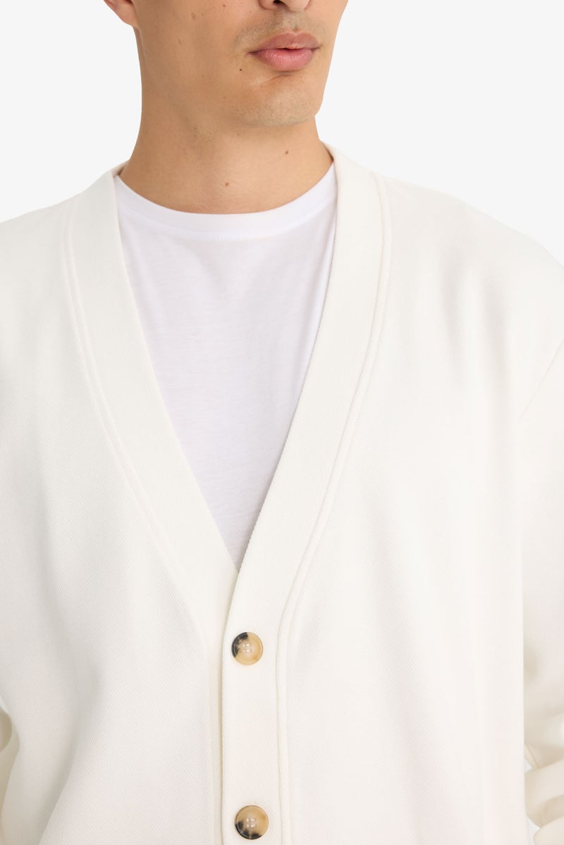 DeFacto Beige Man Buttoned V-Neck Cardigan Casual - Image 5