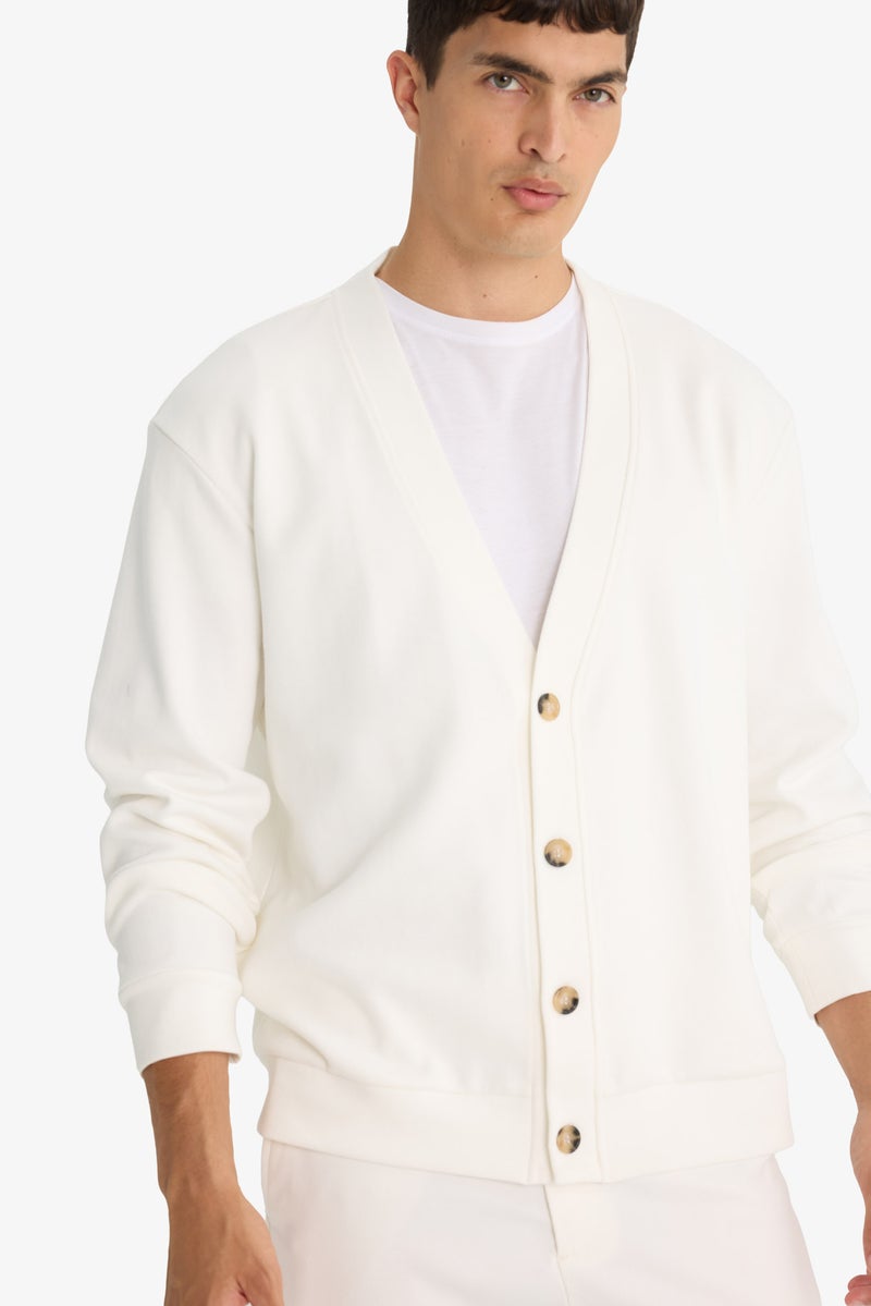 DeFacto Beige Man Buttoned V-Neck Cardigan Casual - Image 4