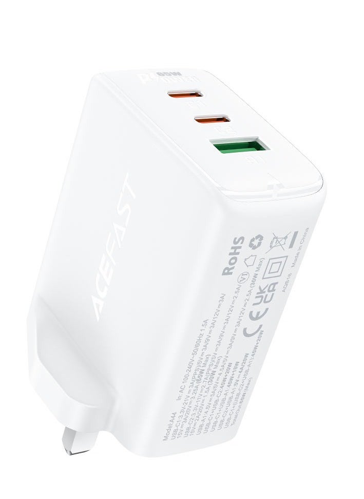 ACEFAST - GAN FAST THREE PORT CHARGER WITH TWO USB-C AND ONE USB-A PORTS FAST CHARGING OF THREE DEVICES AT THE SAME TIME UK PLUG - Image 1