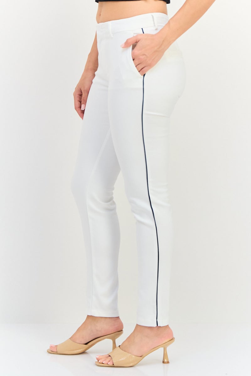 Reiko Women Cigarette Fit Solid Straight Leg Pants, White - Image 2