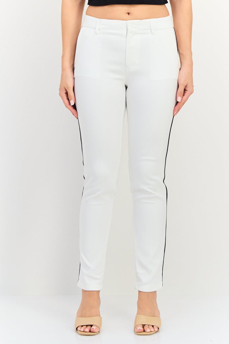 Reiko Women Cigarette Fit Solid Straight Leg Pants, White - Image 1