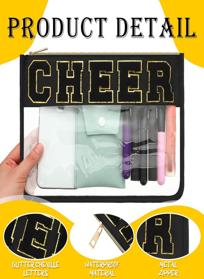 Abbylike 4 Pcs Cheer Makeup Bag Gift Set 11.8x8.2 Inches for Cheerleader Team Girls Clear Chenille Letter Cosmetic Bags Zipper Toiletry Makeup Pouch Bulk Women Travel Snack Bag(Black,Cheer) - Image 3