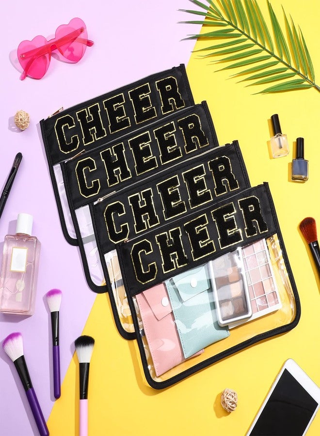 Abbylike 4 Pcs Cheer Makeup Bag Gift Set 11.8x8.2 Inches for Cheerleader Team Girls Clear Chenille Letter Cosmetic Bags Zipper Toiletry Makeup Pouch Bulk Women Travel Snack Bag(Black,Cheer) - Image 4