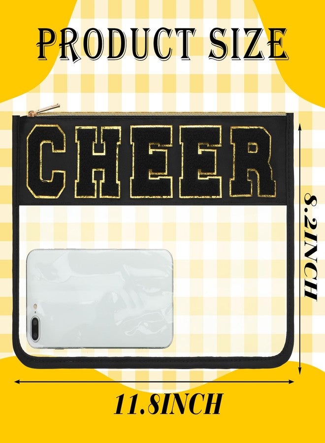 Abbylike 4 Pcs Cheer Makeup Bag Gift Set 11.8x8.2 Inches for Cheerleader Team Girls Clear Chenille Letter Cosmetic Bags Zipper Toiletry Makeup Pouch Bulk Women Travel Snack Bag(Black,Cheer) - Image 2