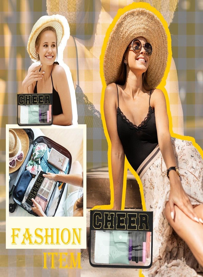 Abbylike 4 Pcs Cheer Makeup Bag Gift Set 11.8x8.2 Inches for Cheerleader Team Girls Clear Chenille Letter Cosmetic Bags Zipper Toiletry Makeup Pouch Bulk Women Travel Snack Bag(Black,Cheer) - Image 5