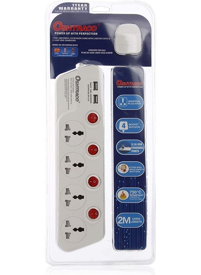 OSHTRACO كابل تمديد مع مفتاح 4 طرق من أوشتراكو بطول 2 متر - Image 2