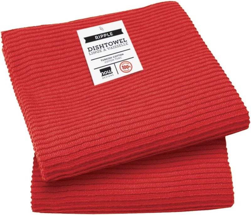 Now Designs Ripple Kitchen Towel Set of 2 in Red - 100% Turkish Cotton - Image 1