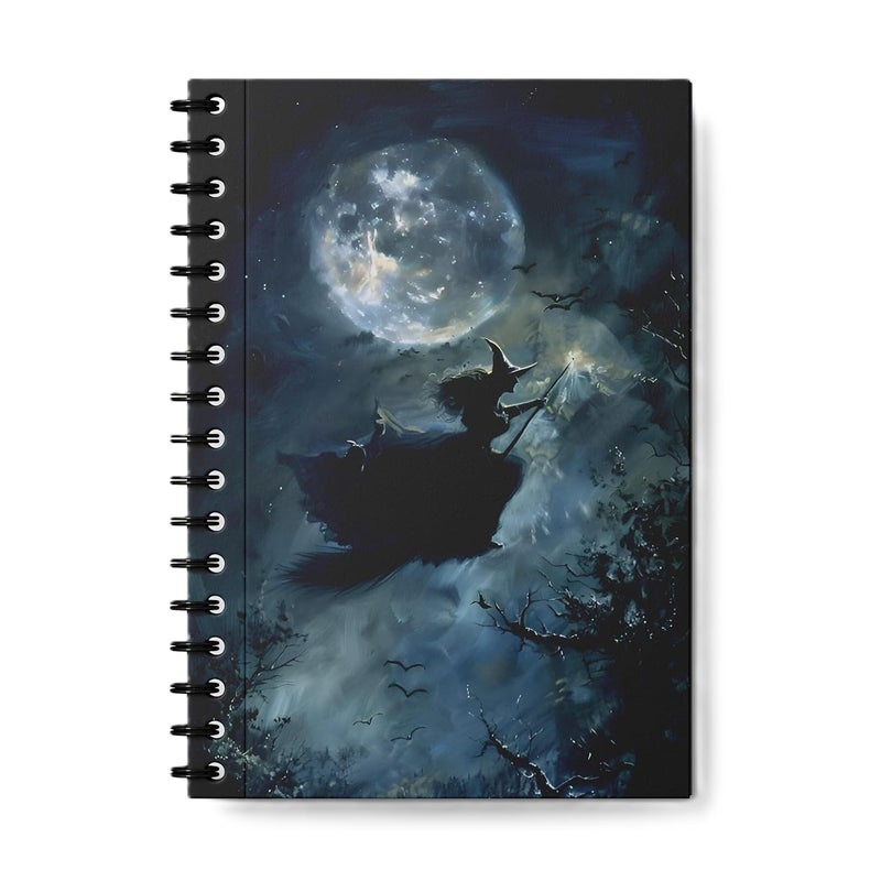 zenithink Mystical witch Wiro Journal Notebook | 80 gsm Paper With 350GSM Hard Cover | Unruled | Pages - 160 | A5 Size | Wiro Binding | Versatile for School, Home & Office - Image 1