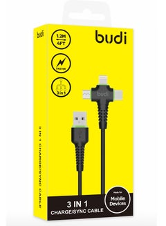 budi 3 in 1 Charge Sync USB Cable for iPhone, Micro-USB, Type-C, 150+  - Image 2