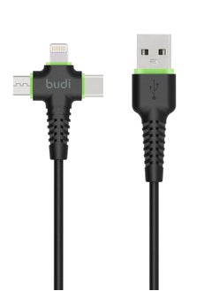 budi 3 in 1 Charge Sync USB Cable for iPhone, Micro-USB, Type-C, 150+  - Image 1