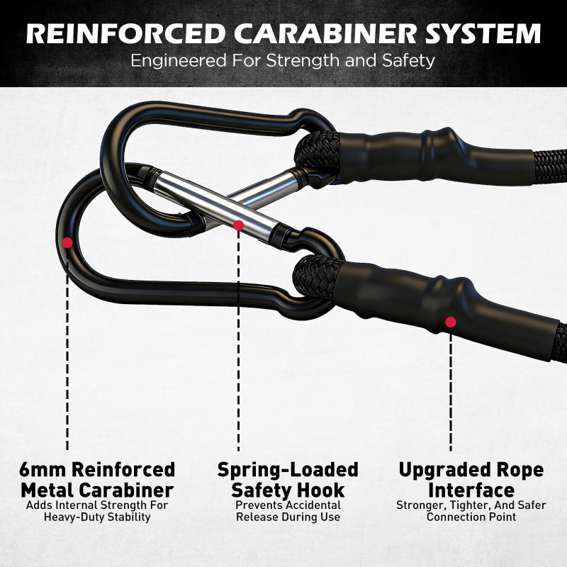 SEDY 5-Piece 24 Inch Bungee Cords with Carabiner Hooks, Heavy Duty Rubber Elastic Tie Down Straps, Bungee Cord with Carabiner Clips for Cargo, Truck Bed, Camping, Motorcycle and Outdoor Use (Black) - Image 3