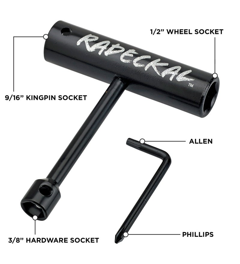 RADECKAL Compact Pocket Skate Tool- T Tool All in One Skate Tool for Skateboards, Longboards, Mini Skateboards, and Cruisers- Collapses to a Compact Size to Fit in Your Pocket (Black) - Image 3