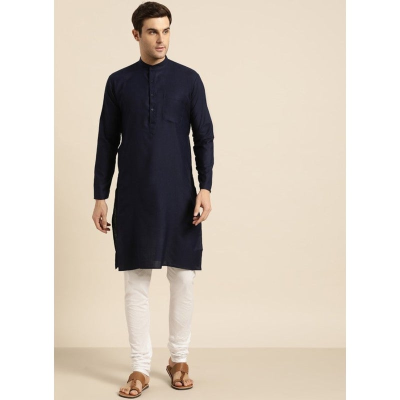Navy Blue Solid Straight Kurta for Men - Image 1