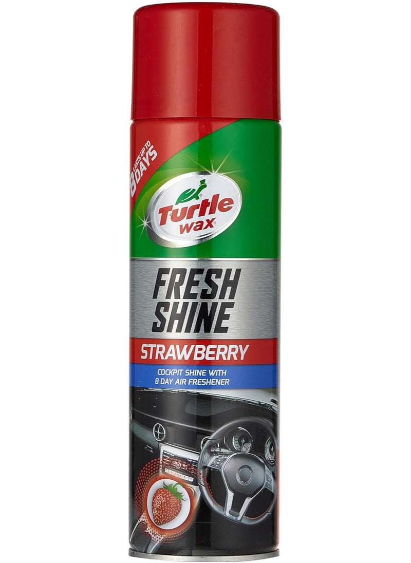 TurtleWax Fresh Shine Interior Plastic & Dashboard Cleaner with Air Freshener Strawberry Scent 500ml  - Image 1