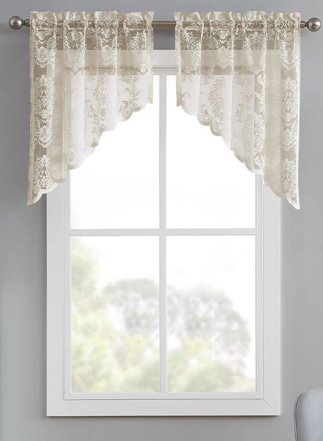 LinenZone Lace Kitchen Swags. Lace Window Treatment for Kitchen or Small Window. Swags Can Be Combined with Matching Tiers or Valance for a Charming Farmhouse Look. (Fiona 30 x 38 Linen) - Image 2
