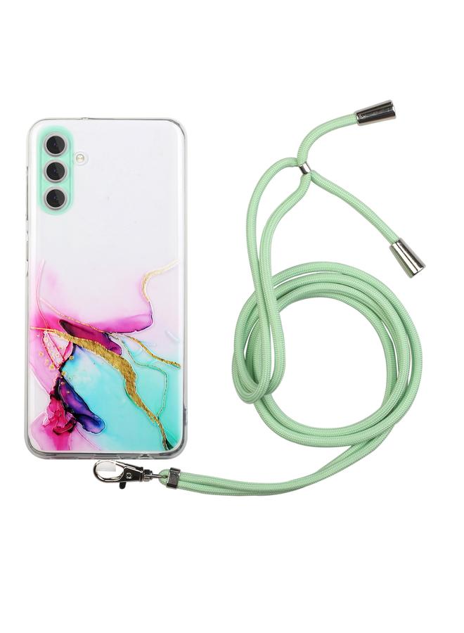 اس-توب جراب لهاتف Samsung Galaxy A54 5G مصنوع من مادة TPU بنمط رخامي مجوف ومقاوم للصدمات مع حبل لحزام الرقبة - Image 1