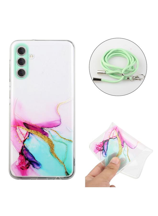 اس-توب جراب لهاتف Samsung Galaxy A54 5G مصنوع من مادة TPU بنمط رخامي مجوف ومقاوم للصدمات مع حبل لحزام الرقبة - Image 2