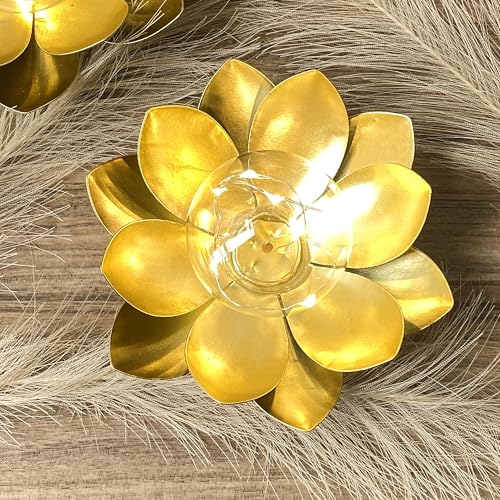 JHY DESIGN Set of 2 Gold Lotus Table Lamp Battery Powered 6Tall Cordless Lamp Light Battery Operated Great for Living Room Bedroom Weddings Parties Patio Events Indoors Outdoors - Image 3