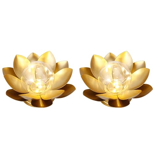 JHY DESIGN Set of 2 Gold Lotus Table Lamp Battery Powered 6Tall Cordless Lamp Light Battery Operated Great for Living Room Bedroom Weddings Parties Patio Events Indoors Outdoors - Image 1