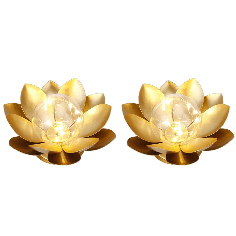 JHY DESIGN Set of 2 Gold Lotus Table Lamp Battery Powered 6Tall Cordless Lamp Light Battery Operated Great for Living Room Bedroom Weddings Parties Patio Events Indoors Outdoors - Image 2