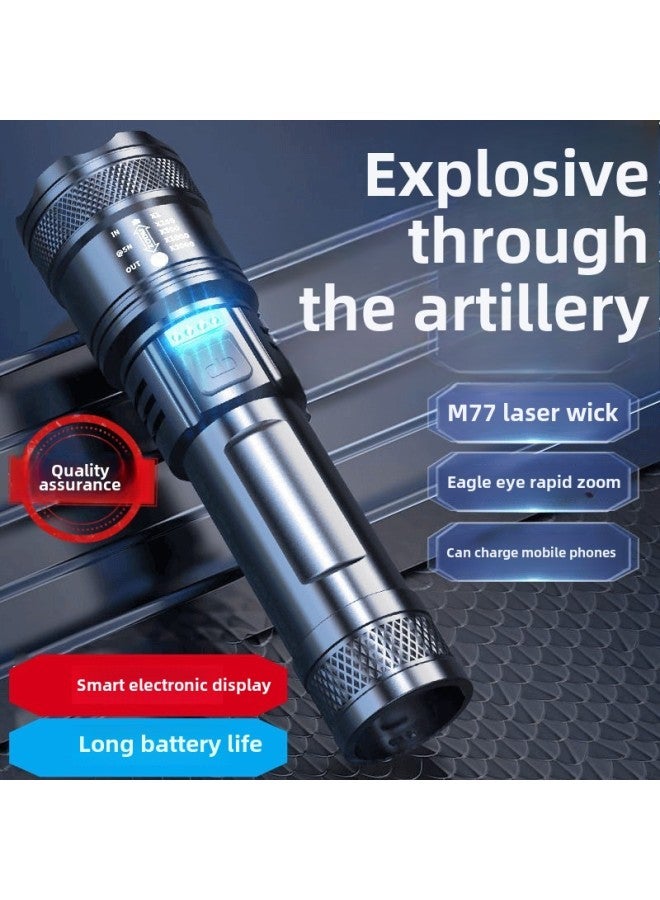 Super Light Rechargeable Flashlight Outdoor Patrol Spotlight Zoom Aurora Cannon Large Floodlight Cannon-Product Specifications:Digital Display + Zoom 800 + Output + P50 - Image 2