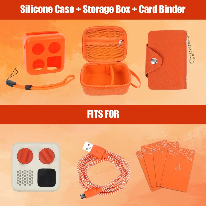 YouKnow Hard Case and Silicone Cover for Yoto Mini Player, Kids Audio Music Accessory with Card Case Holder for up to 10 Cards (Orange) - Image 2