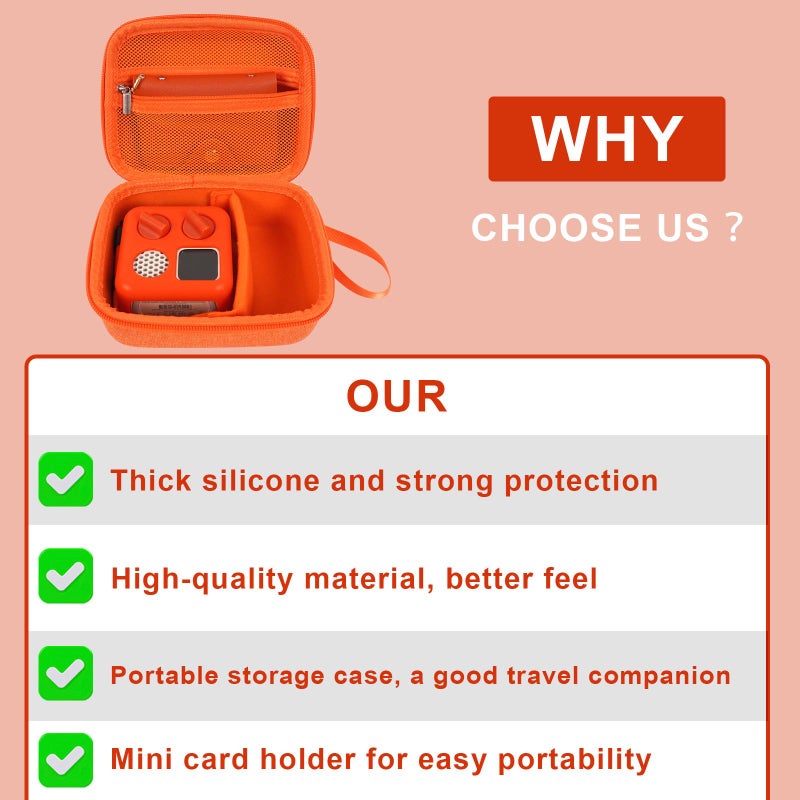 YouKnow Hard Case and Silicone Cover for Yoto Mini Player, Kids Audio Music Accessory with Card Case Holder for up to 10 Cards (Orange) - Image 3
