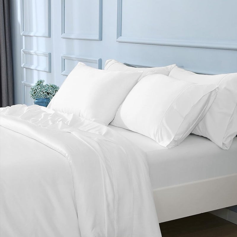 GOKOTTA King Size Bed Sheets 6 Piece Set  100% Rayon Derived from Bamboo  Cooling for Hot Sleepers-Luxury Breathable Soft Sheets  Deep Pocket 16"" Fitted Sheet with Elastic Corner Straps  Bright White - Image 1