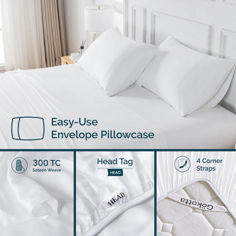 GOKOTTA King Size Bed Sheets 6 Piece Set  100% Rayon Derived from Bamboo  Cooling for Hot Sleepers-Luxury Breathable Soft Sheets  Deep Pocket 16"" Fitted Sheet with Elastic Corner Straps  Bright White - Image 4