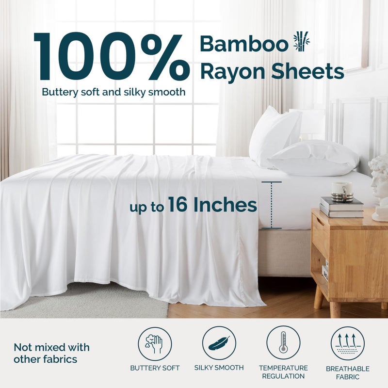 GOKOTTA King Size Bed Sheets 6 Piece Set  100% Rayon Derived from Bamboo  Cooling for Hot Sleepers-Luxury Breathable Soft Sheets  Deep Pocket 16"" Fitted Sheet with Elastic Corner Straps  Bright White - Image 2