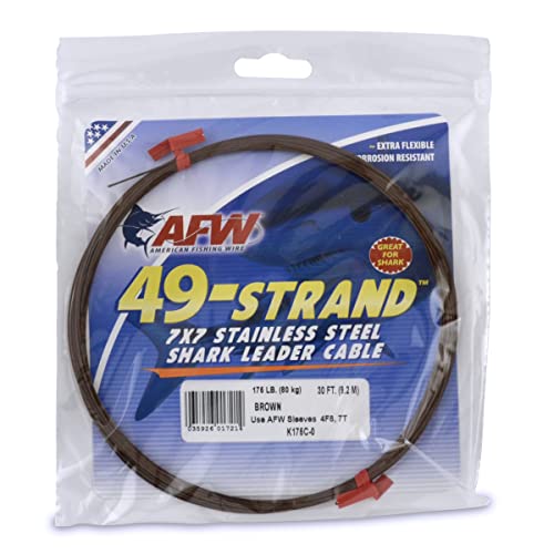 AFW American Fishing Wire 49 Strand, 7x7 Stainless Steel Shark Leader Cable, 175 lb / 80 kg Test, .036 in / 0.91 mm Dia, Camo, 30 ft / 9.2 m - Image 1