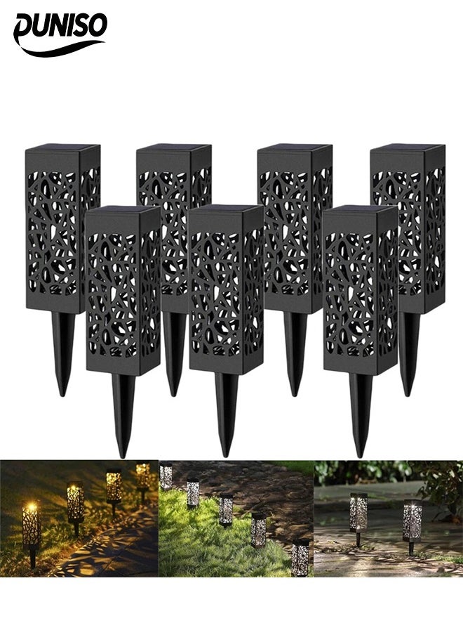 DUNISO 6 Pcs Solar Outdoor Lights， Solar Garden Lights，Waterproof Hollowed-Out Decor Lantern Light，LED Plastic Landscape Lights, Suitable for Courtyards, Parks, Gardens, Lawns, Warm Light，Black  - Image 1