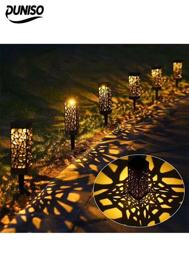 DUNISO 6 Pcs Solar Outdoor Lights， Solar Garden Lights，Waterproof Hollowed-Out Decor Lantern Light，LED Plastic Landscape Lights, Suitable for Courtyards, Parks, Gardens, Lawns, Warm Light，Black  - Image 4