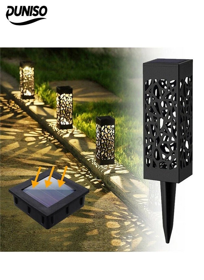 DUNISO 6 Pcs Solar Outdoor Lights， Solar Garden Lights，Waterproof Hollowed-Out Decor Lantern Light，LED Plastic Landscape Lights, Suitable for Courtyards, Parks, Gardens, Lawns, Warm Light，Black  - Image 3