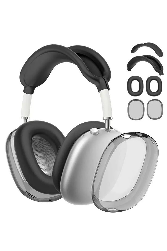 4 في 1 غطاء علبة سيليكون صافية لـ AirPods Max (أسود) - Image 1