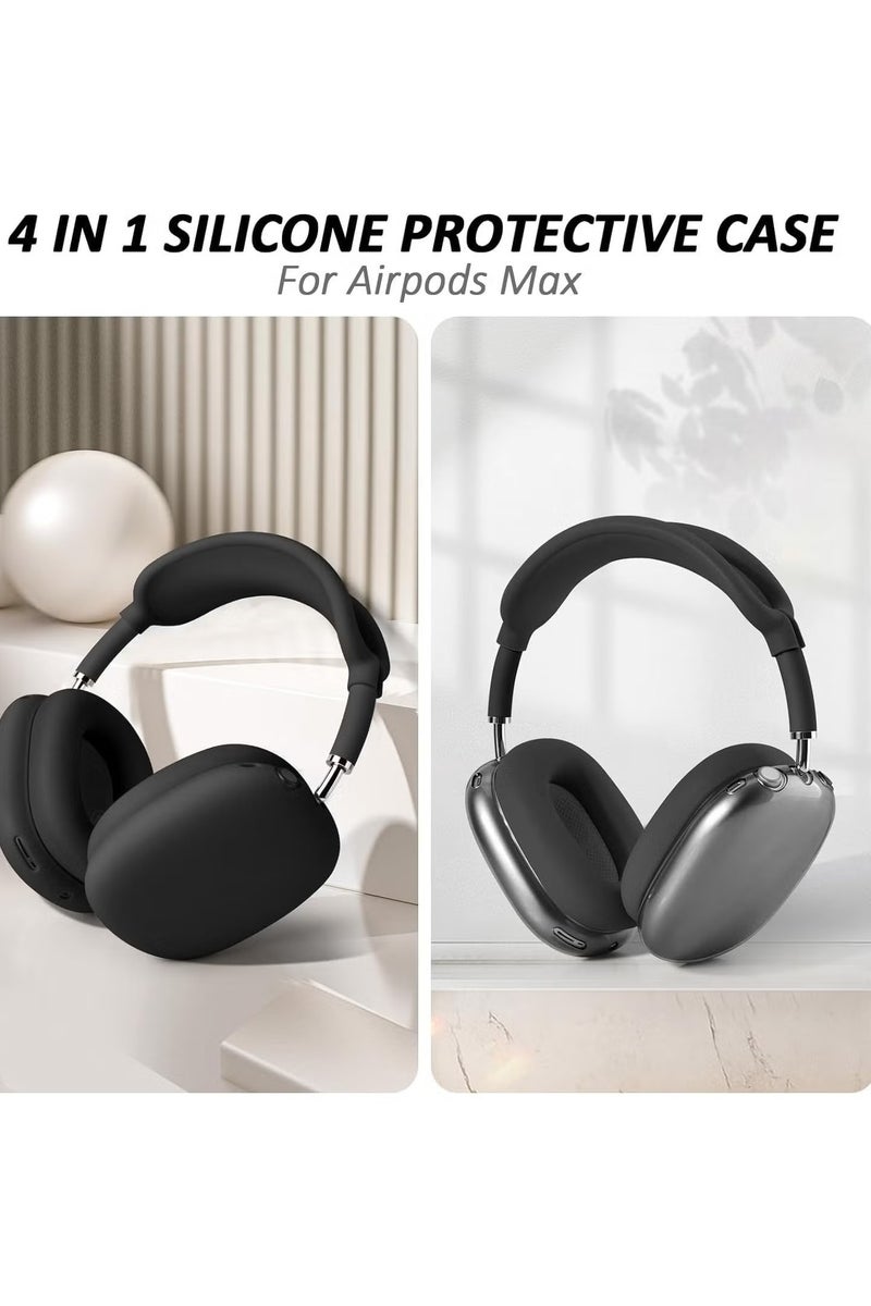 4 في 1 غطاء علبة سيليكون صافية لـ AirPods Max (أسود) - Image 2