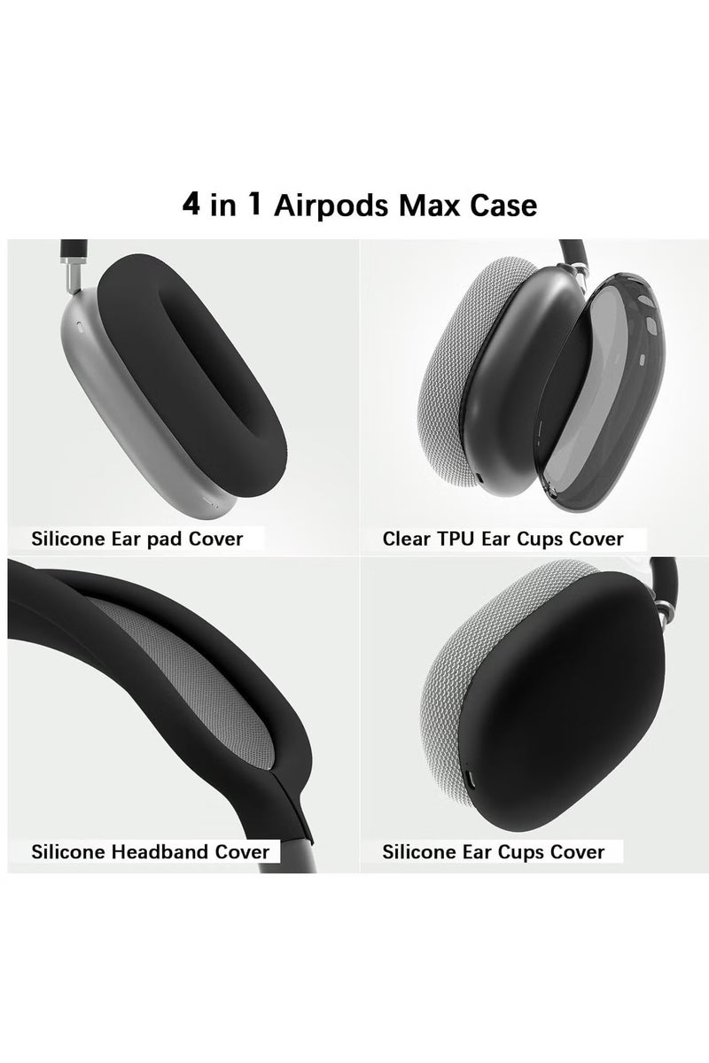 4 في 1 غطاء علبة سيليكون صافية لـ AirPods Max (أسود) - Image 5