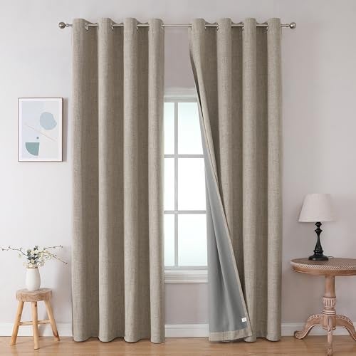 Joydeco Blackout Curtains 84 Inches Long 2 Panels Burg Room Darkening Curtains for Bedroom 100 Black Out Textured Thermal Drapes Privacy Protection 2 Panels SetW52 x L84 Inch Linen