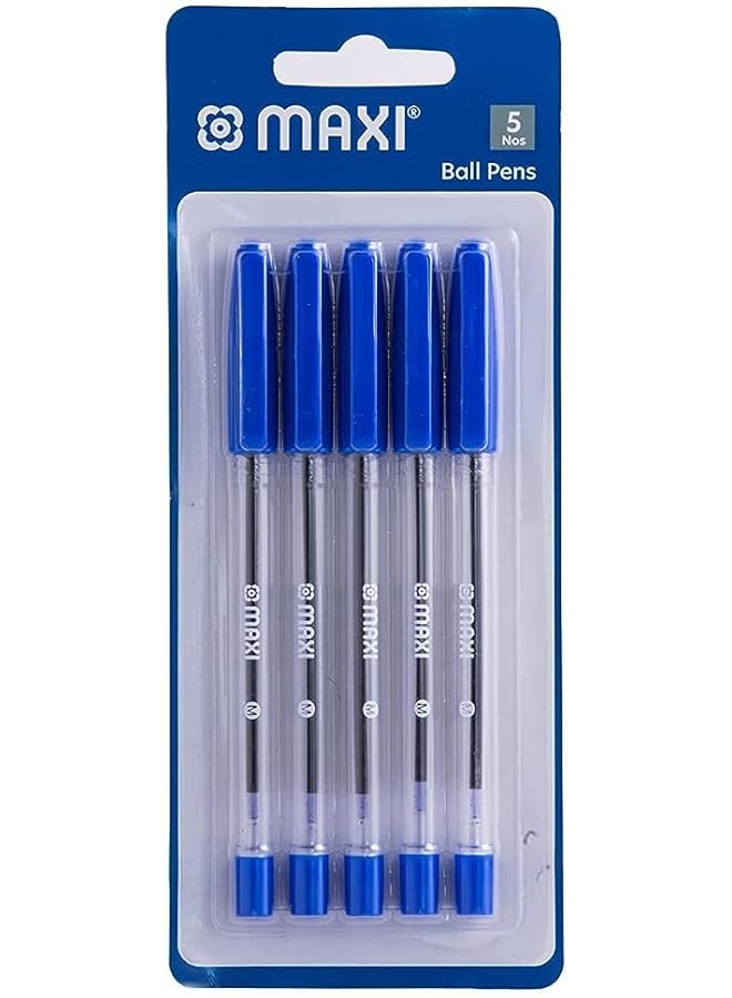 Maxi Ball Pen Medum Tip Blister Of 5Pc Blue - Image 1