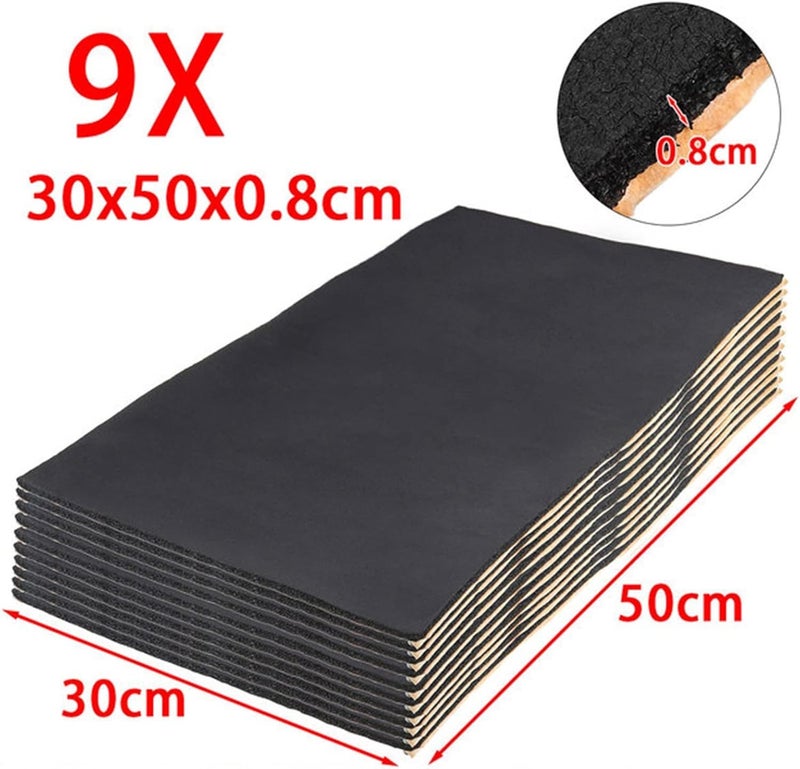 وسائد عازلة حرارية للسيارات من نوع Heat Shield Automotive، مقاس 30*50 سم، بسماكات 6/8/10 مم، مصنوعة من القطن، لعزل الصوت والحرارة داخل المحرك والهيكل الخارجي للسيارة، وللحد من الضوضاء (9 قطع، مقاس كل قطعة 30*50*0.8 سم). - Image 2