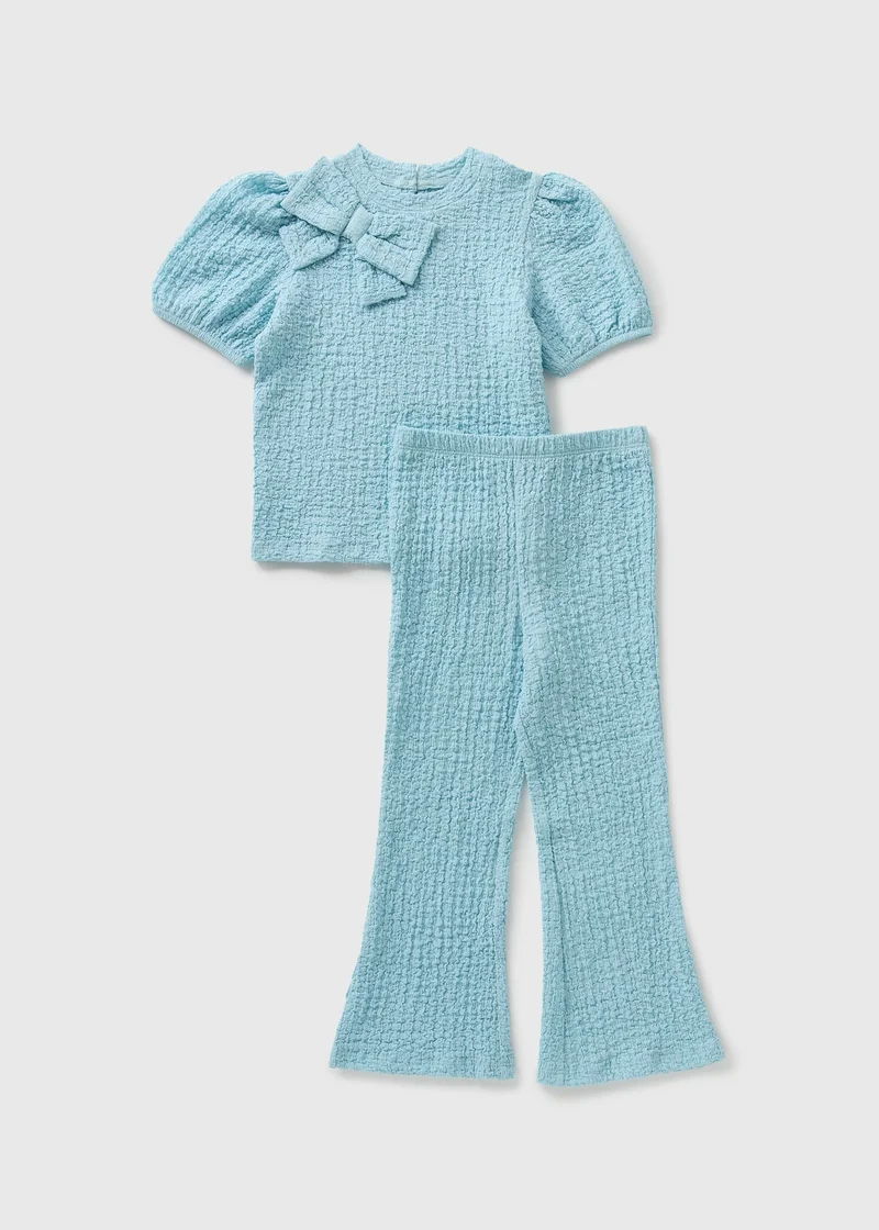 Matalan Girls Blue Crinkle Bow Top & Trouser Set