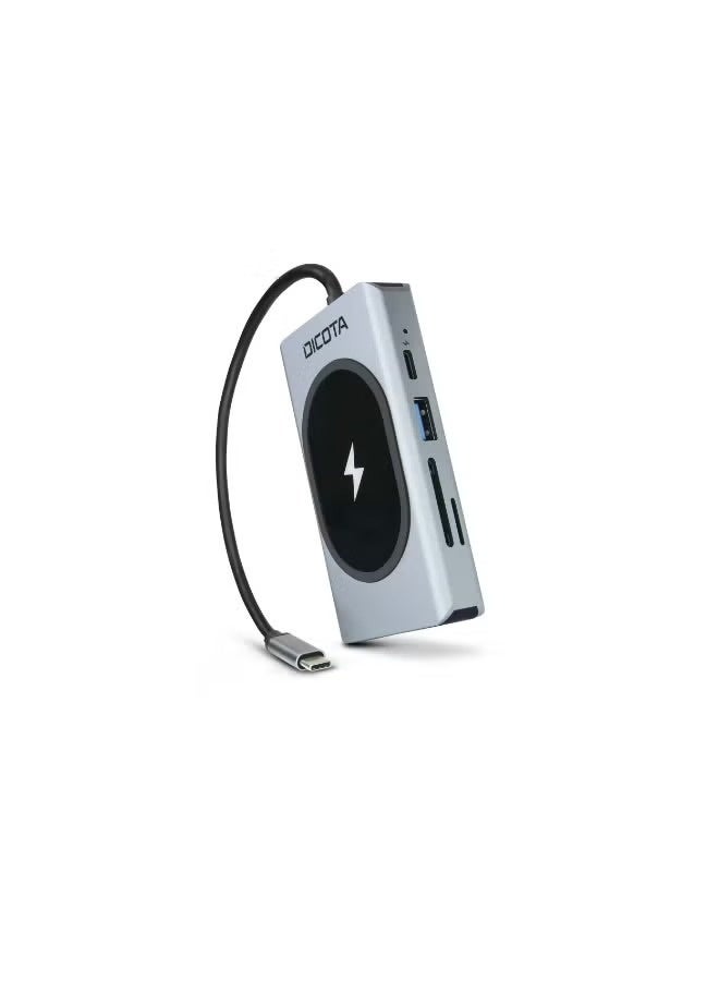 ديكوتا موزع شحن USB-C 10 في 1 من DICOTA D32059 مع 4K، توصيل طاقة 100 واط وشحن لاسلكي، فضي - Image 4