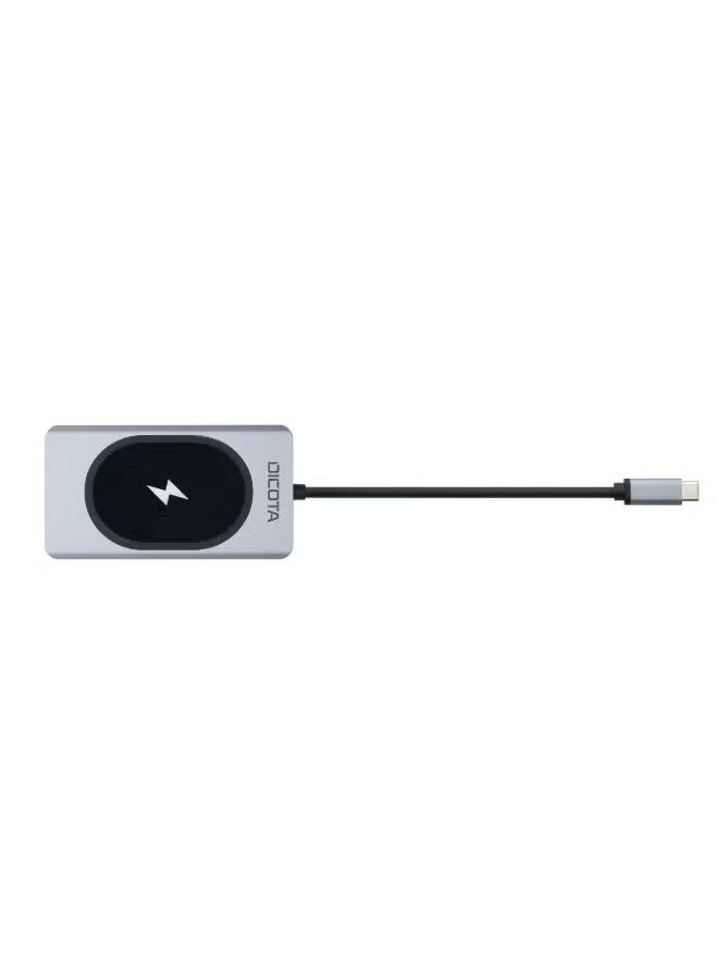 ديكوتا موزع شحن USB-C 10 في 1 من DICOTA D32059 مع 4K، توصيل طاقة 100 واط وشحن لاسلكي، فضي - Image 2
