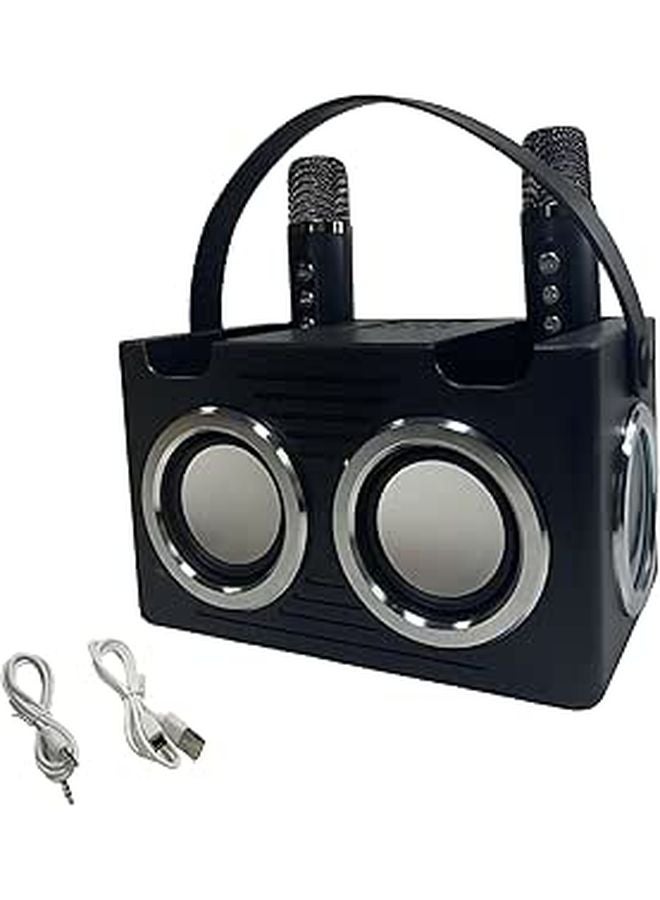 Portable Karaoke Machine With Dual Wireless Microphones Mini Speaker Led Lights Black - Image 1